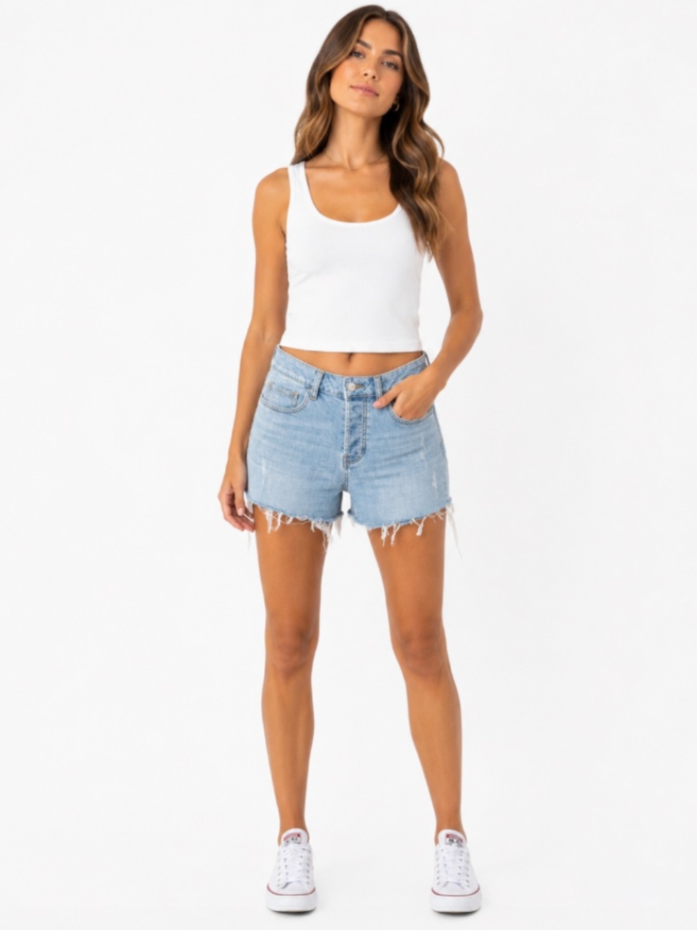 Oliver Logan High Rise Raw Hem Cutoff Denim Classic Festival Shorts Size 27